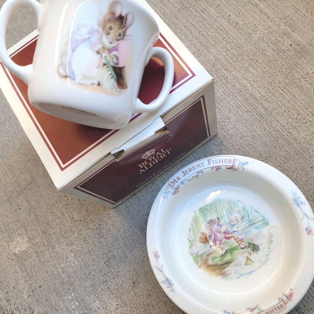 Beatrix Potter Royal Albert Bone China Mr Jeremy Fisher Bowl Hunca Munca Mug NIB